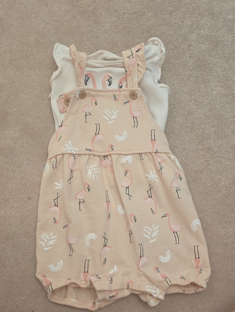Baby Girls Peach Flamingo Overall Romper